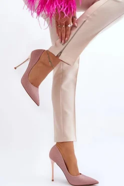 Boto Czółenka Klasyczne*Brokatowe Szpilki Champagne Tiberona