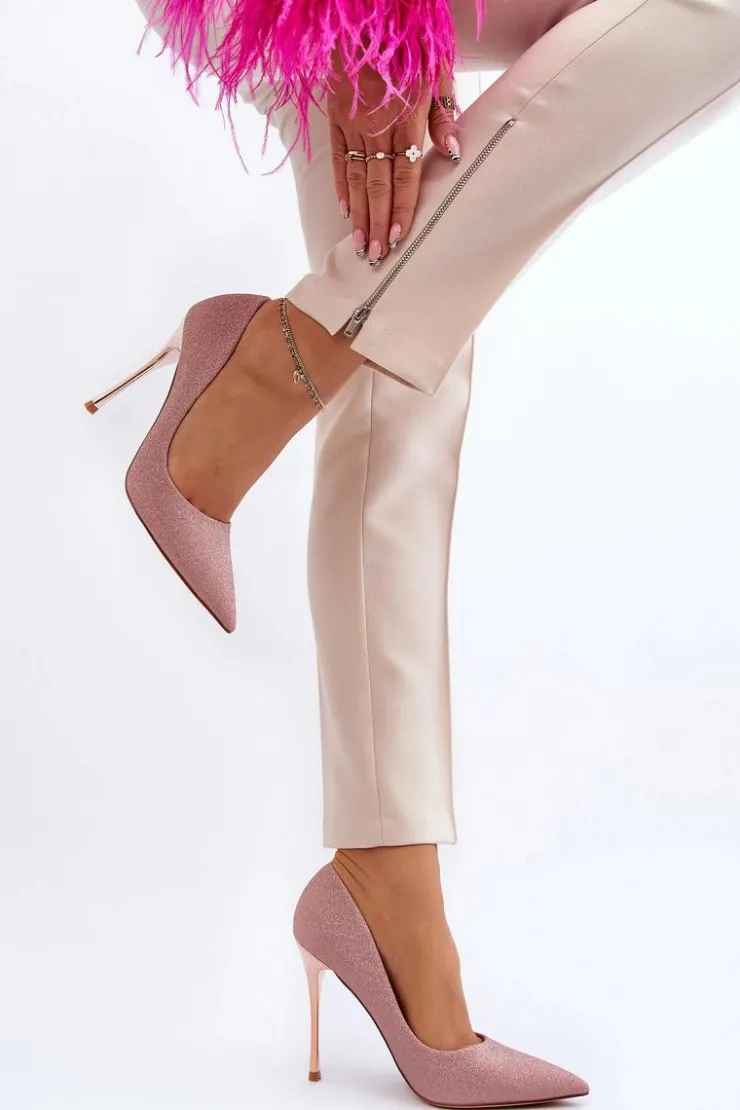 Boto Czółenka Klasyczne*Brokatowe Szpilki Champagne Tiberona