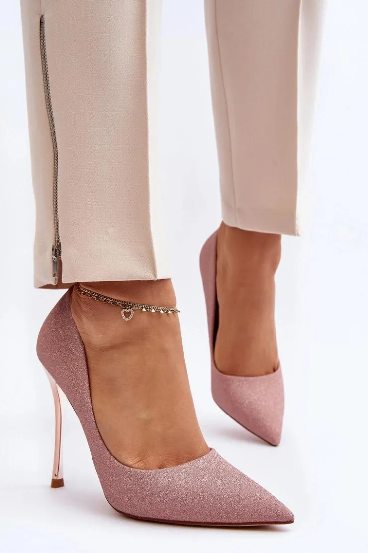 Boto Czółenka Klasyczne*Brokatowe Szpilki Champagne Tiberona