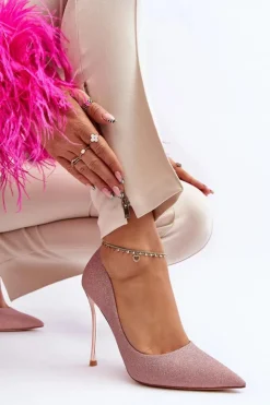 Boto Czółenka Klasyczne*Brokatowe Szpilki Champagne Tiberona