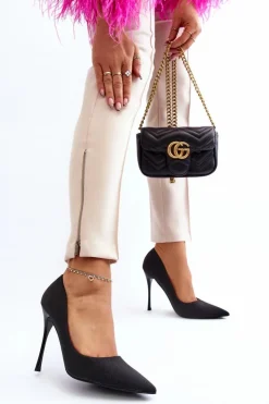 Damskie Boto Brokatowe Szpilki Czarne Tiberona