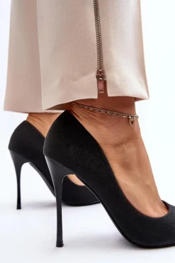 Damskie Boto Brokatowe Szpilki Czarne Tiberona