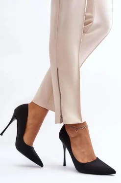 Damskie Boto Brokatowe Szpilki Czarne Tiberona