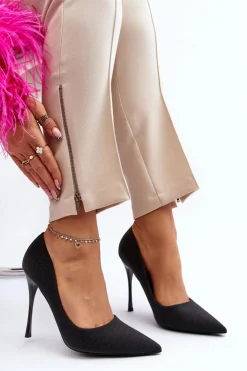Damskie Boto Brokatowe Szpilki Czarne Tiberona