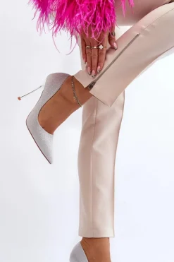 Damskie Boto Brokatowe Szpilki Srebrne Tiberona