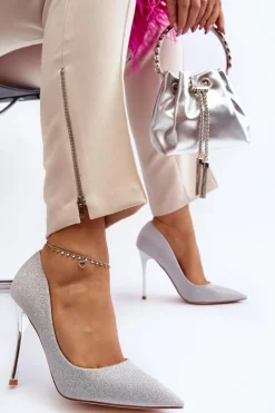 Damskie Boto Brokatowe Szpilki Srebrne Tiberona