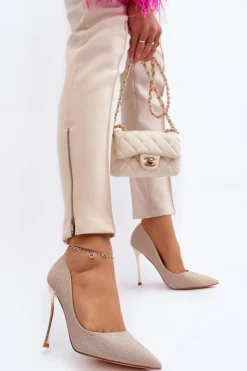 Discount Boto Brokatowe Szpilki Złote Tiberona