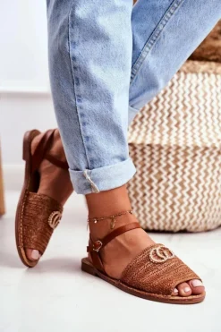 Damskie Boto Brązowe Damskie Płaskie Sandałki Lu Boo Plecione Felicia