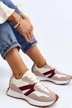 Best Boto Buty Sportowe Damskie Beżowo-Bordowe Chloette