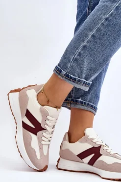 Best Boto Buty Sportowe Damskie Beżowo-Bordowe Chloette