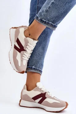 Best Boto Buty Sportowe Damskie Beżowo-Bordowe Chloette