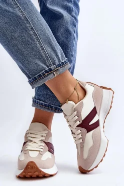 Best Boto Buty Sportowe Damskie Beżowo-Bordowe Chloette