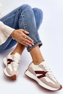Best Boto Buty Sportowe Damskie Beżowo-Bordowe Chloette