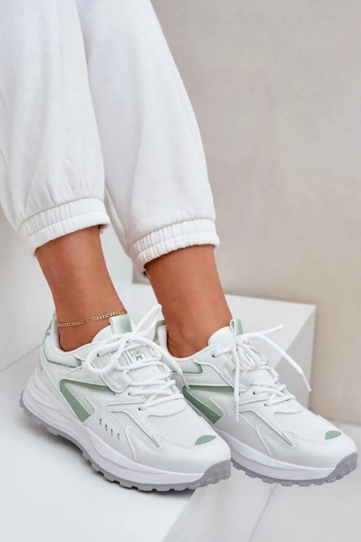 Discount Big Star Shoes Buty Sportowe Damskie Big Star NN274A095 HI-POLY SYSTEM Biało-Zielone Biały