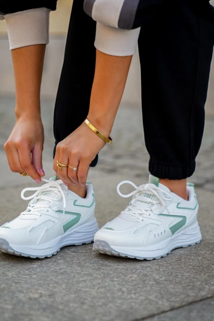 Discount Big Star Shoes Buty Sportowe Damskie Big Star NN274A095 HI-POLY SYSTEM Biało-Zielone Biały