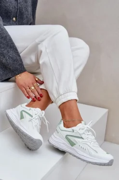 Discount Big Star Shoes Buty Sportowe Damskie Big Star NN274A095 HI-POLY SYSTEM Biało-Zielone Biały