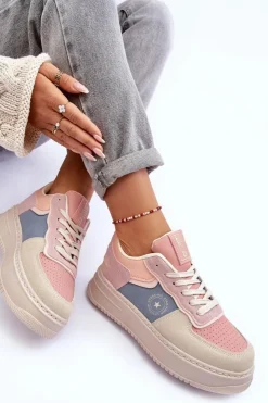 Big Star Shoes Buty Sportowe Big Star|Sneakersy Damskie*Buty Sportowe Damskie Big Star MM274233 Różowo-Beżowe