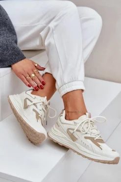 Big Star Shoes Buty Sportowe Big Star|Sneakersy Damskie*Buty Sportowe Damskie Big Star NN274A096 HI-POLY SYSTEM Beżowe Beżowy