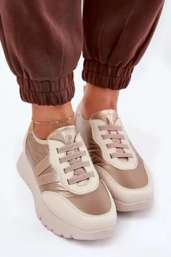 Buty damskie Vinceza Sneakersy Damskie*Buty Sportowe Damskie Na Platformie Vinceza 58510 Złote Złoty