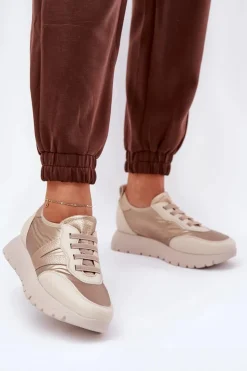 Buty damskie Vinceza Sneakersy Damskie*Buty Sportowe Damskie Na Platformie Vinceza 58510 Złote Złoty