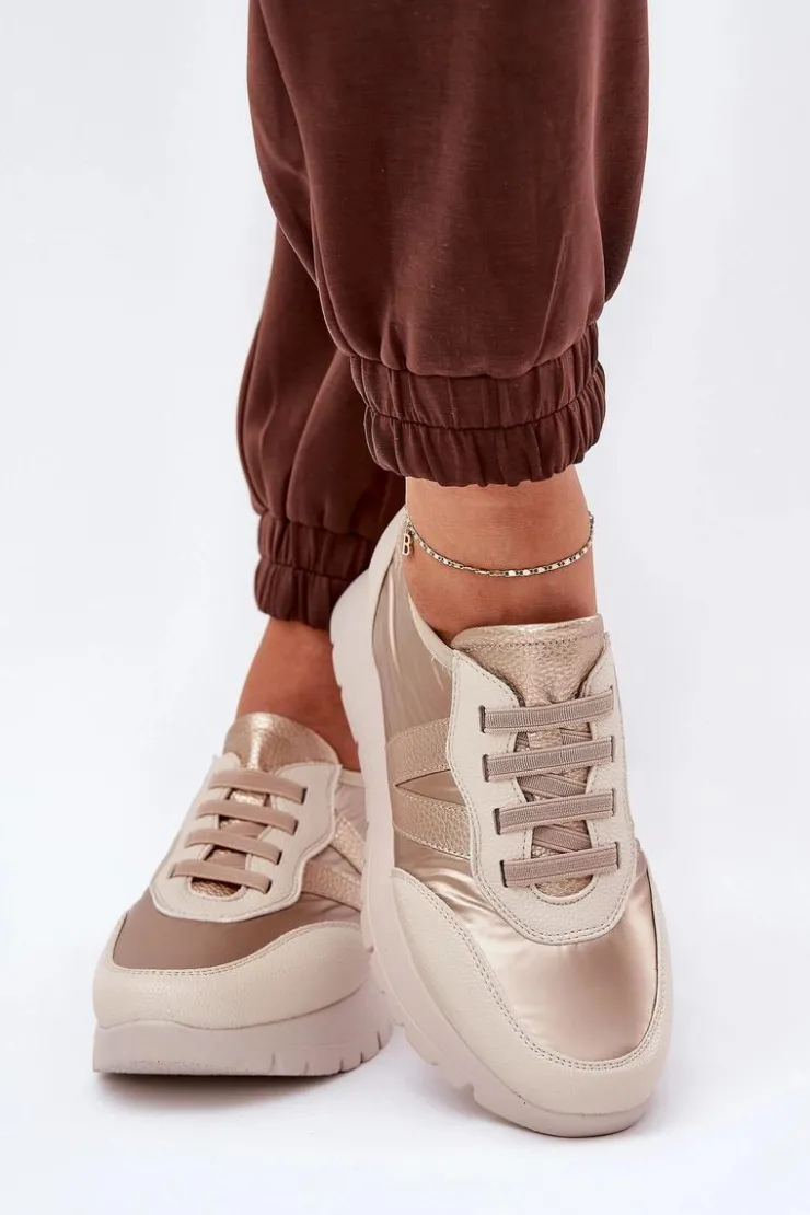 Buty damskie Vinceza Sneakersy Damskie*Buty Sportowe Damskie Na Platformie Vinceza 58510 Złote Złoty