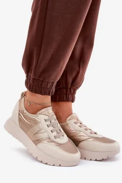 Buty damskie Vinceza Sneakersy Damskie*Buty Sportowe Damskie Na Platformie Vinceza 58510 Złote Złoty