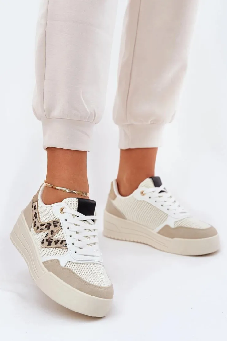 Damskie Boto Buty Sportowe Damskie Na Platformie Panterka Beżowe Lorori