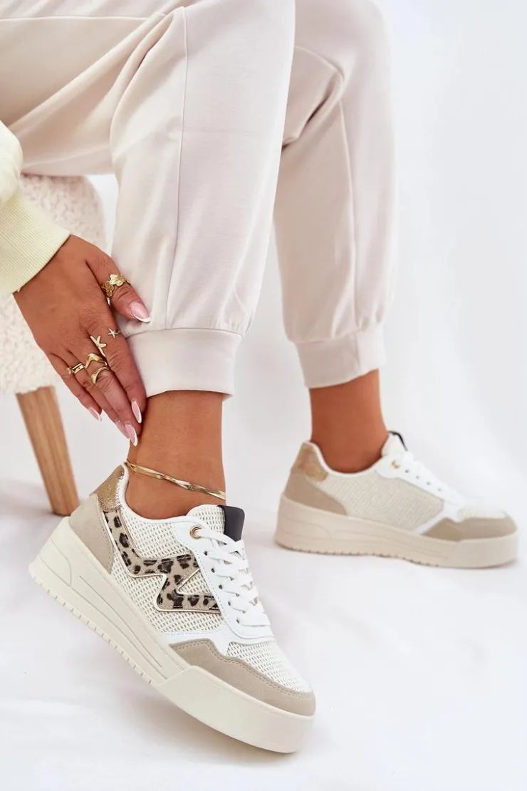 Damskie Boto Buty Sportowe Damskie Na Platformie Panterka Beżowe Lorori