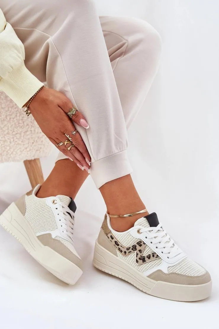 Damskie Boto Buty Sportowe Damskie Na Platformie Panterka Beżowe Lorori