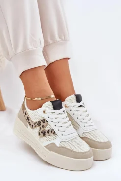 Damskie Boto Buty Sportowe Damskie Na Platformie Panterka Beżowe Lorori