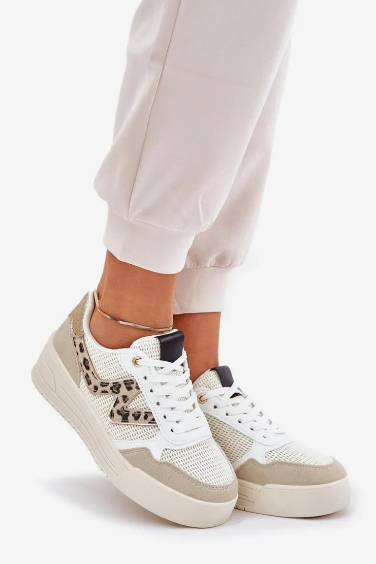 Damskie Boto Buty Sportowe Damskie Na Platformie Panterka Beżowe Lorori