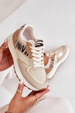 Damskie Boto Buty Sportowe Damskie Na Platformie Zebra Beżowe Davinara