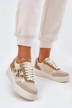 Discount Boto Buty Sportowe Damskie Na Platformie Panterka Khaki Lorori Beżowy