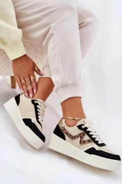 Boto Buty Sportowe Na Platformie|Sneakersy Damskie*Buty Sportowe Damskie Na Platformie Panterka Czarne Lorori Czarny