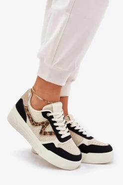 Boto Buty Sportowe Na Platformie|Sneakersy Damskie*Buty Sportowe Damskie Na Platformie Panterka Czarne Lorori Czarny
