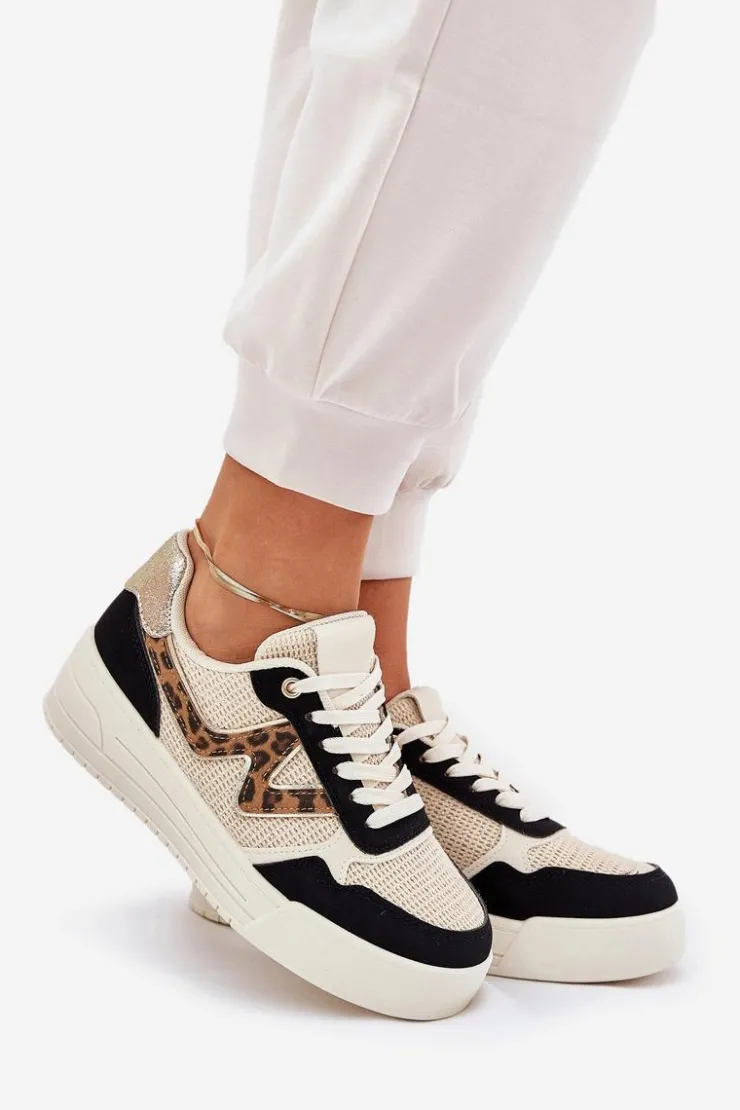 Boto Buty Sportowe Na Platformie|Sneakersy Damskie*Buty Sportowe Damskie Na Platformie Panterka Czarne Lorori Czarny