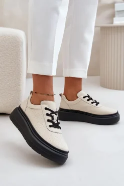 Buty damskie Vinceza Buty Sportowe Damskie Na Platformie Skóra Naturalna Beżowe 41470 Vinceza