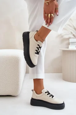 Buty damskie Vinceza Buty Sportowe Damskie Na Platformie Skóra Naturalna Beżowe 41470 Vinceza