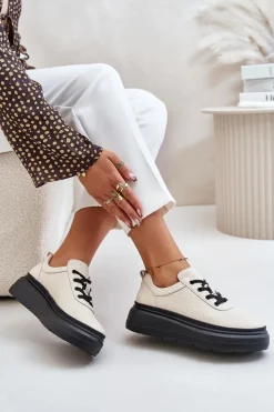 Buty damskie Vinceza Buty Sportowe Damskie Na Platformie Skóra Naturalna Beżowe 41470 Vinceza