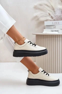 Buty damskie Vinceza Buty Sportowe Damskie Na Platformie Skóra Naturalna Beżowe 41470 Vinceza