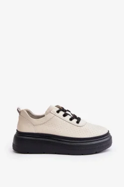 Buty damskie Vinceza Buty Sportowe Damskie Na Platformie Skóra Naturalna Beżowe 41470 Vinceza