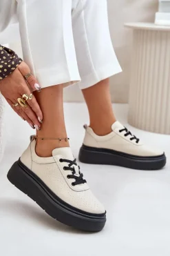 Buty damskie Vinceza Buty Sportowe Damskie Na Platformie Skóra Naturalna Beżowe 41470 Vinceza