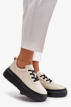 Buty damskie Vinceza Buty Sportowe Damskie Na Platformie Skóra Naturalna Beżowe 41470 Vinceza
