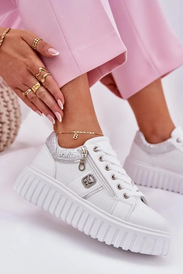 Boto Buty Sportowe Na Platformie|Sneakersy Damskie*Buty Sportowe Damskie Na Platformie Z Eko Skóry Białe Velionna