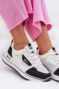 Big Star Shoes Buty Sportowe Big Star|Sneakersy Damskie*Buty Sportowe Damskie Na Platformie Big Star RR274A223 HI-POLY SYSTEM Biało-Czarne