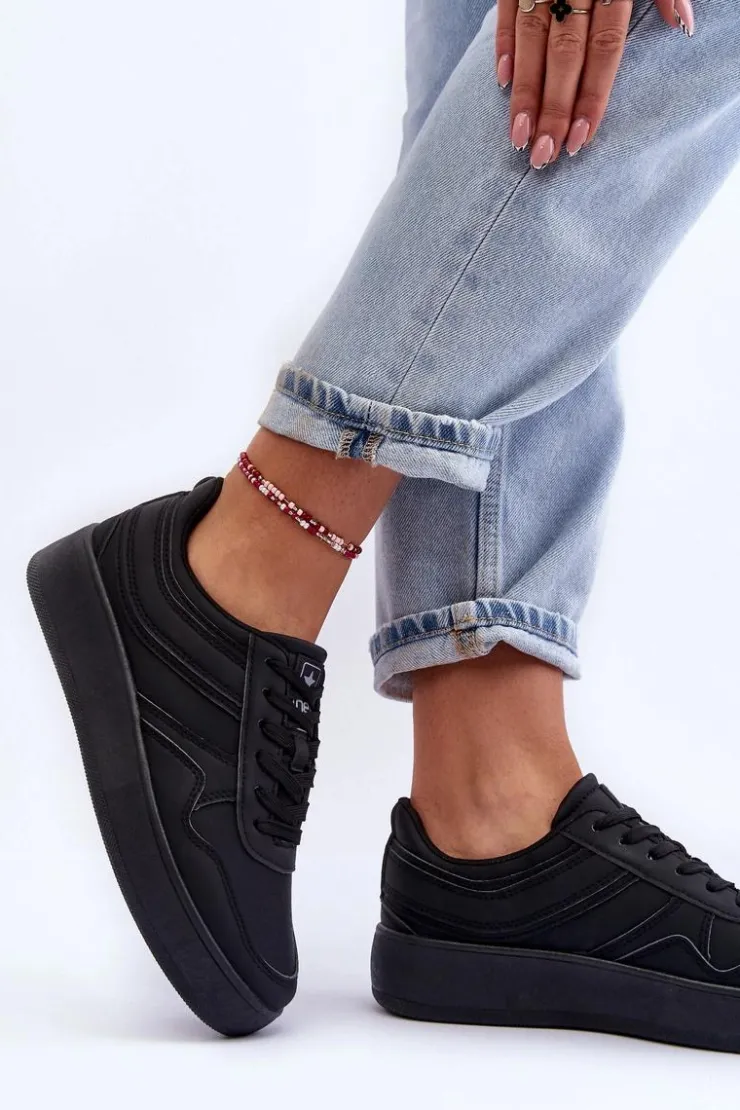 Evento Buty Sportowe Na Platformie|Sneakersy Damskie*Buty Sportowe Damskie Na Platformie Czarne Pudina Czarny