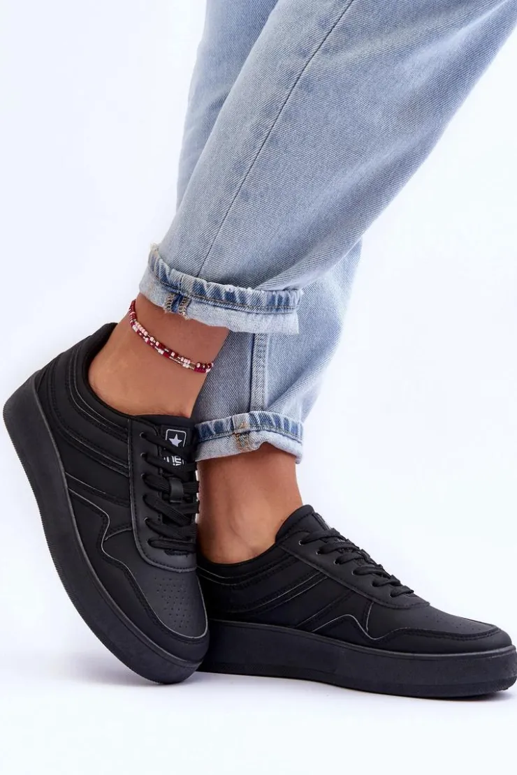 Evento Buty Sportowe Na Platformie|Sneakersy Damskie*Buty Sportowe Damskie Na Platformie Czarne Pudina Czarny