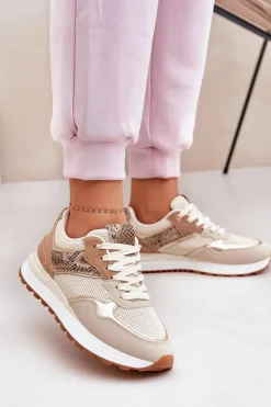 Boto Buty Sportowe Na Platformie|Sneakersy Damskie*Buty Sportowe Damskie Na Platformie Zwierzęcy Wzór Beżowe Davinara Beżowy