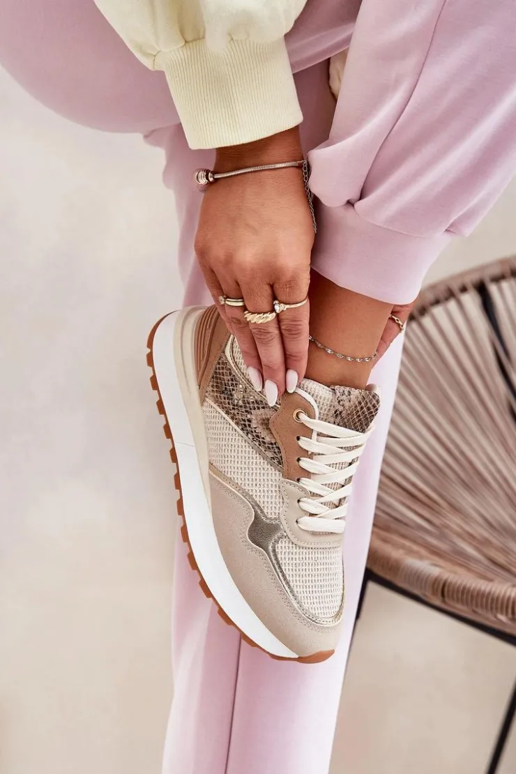 Boto Buty Sportowe Na Platformie|Sneakersy Damskie*Buty Sportowe Damskie Na Platformie Zwierzęcy Wzór Beżowe Davinara Beżowy