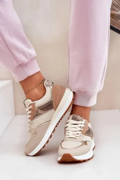 Boto Buty Sportowe Na Platformie|Sneakersy Damskie*Buty Sportowe Damskie Na Platformie Zwierzęcy Wzór Beżowe Davinara Beżowy